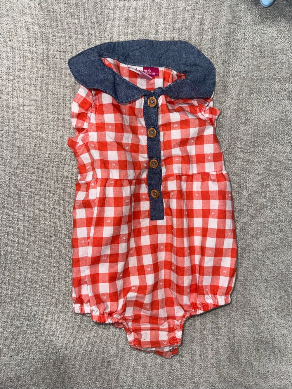 Penelope Mack Red Gingham Romper with Navy Trim